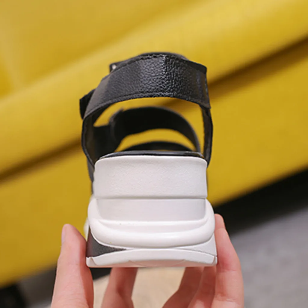 Женские кожаные сандалии повседневные лоферы на плоской платформе и среднем