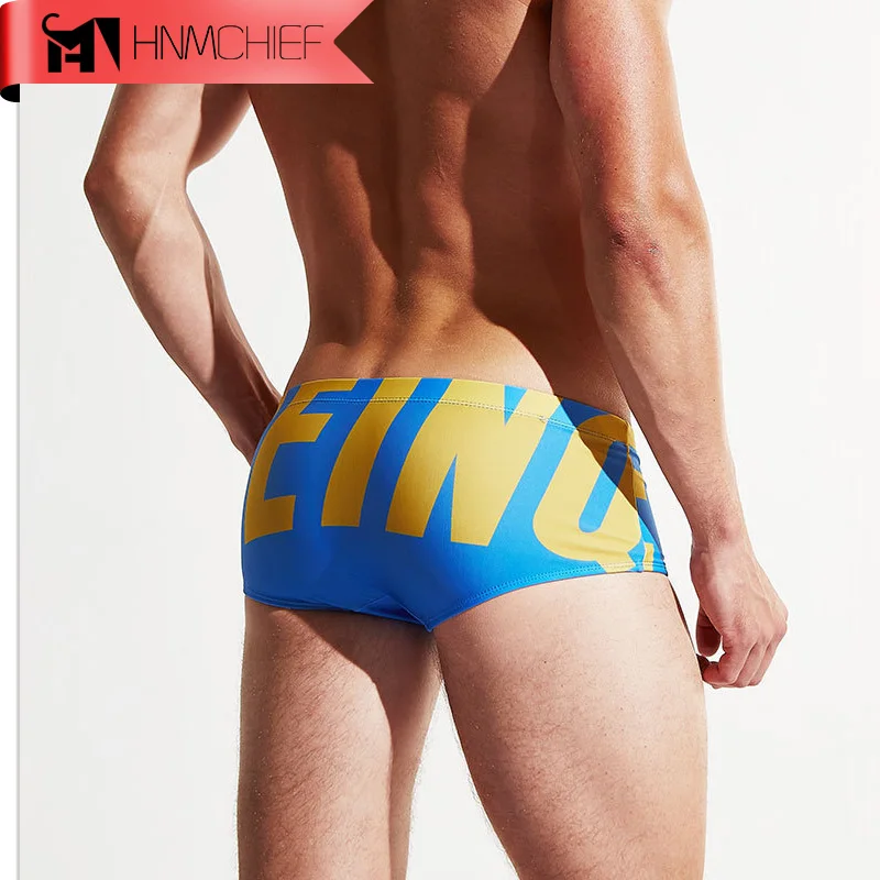Бренд HNMCHIEF новинка мужские трусы для плавания боксеры сексуальные с буквами