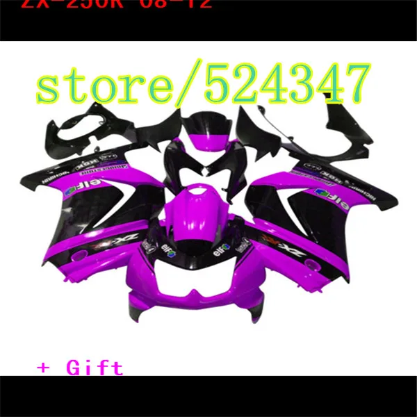 

Fei-Plastico personalizada kit para for Kawasaki Ninja 250R 2008 2010 2012 EX250 08-12 ZX 250R purpura negro carenado set