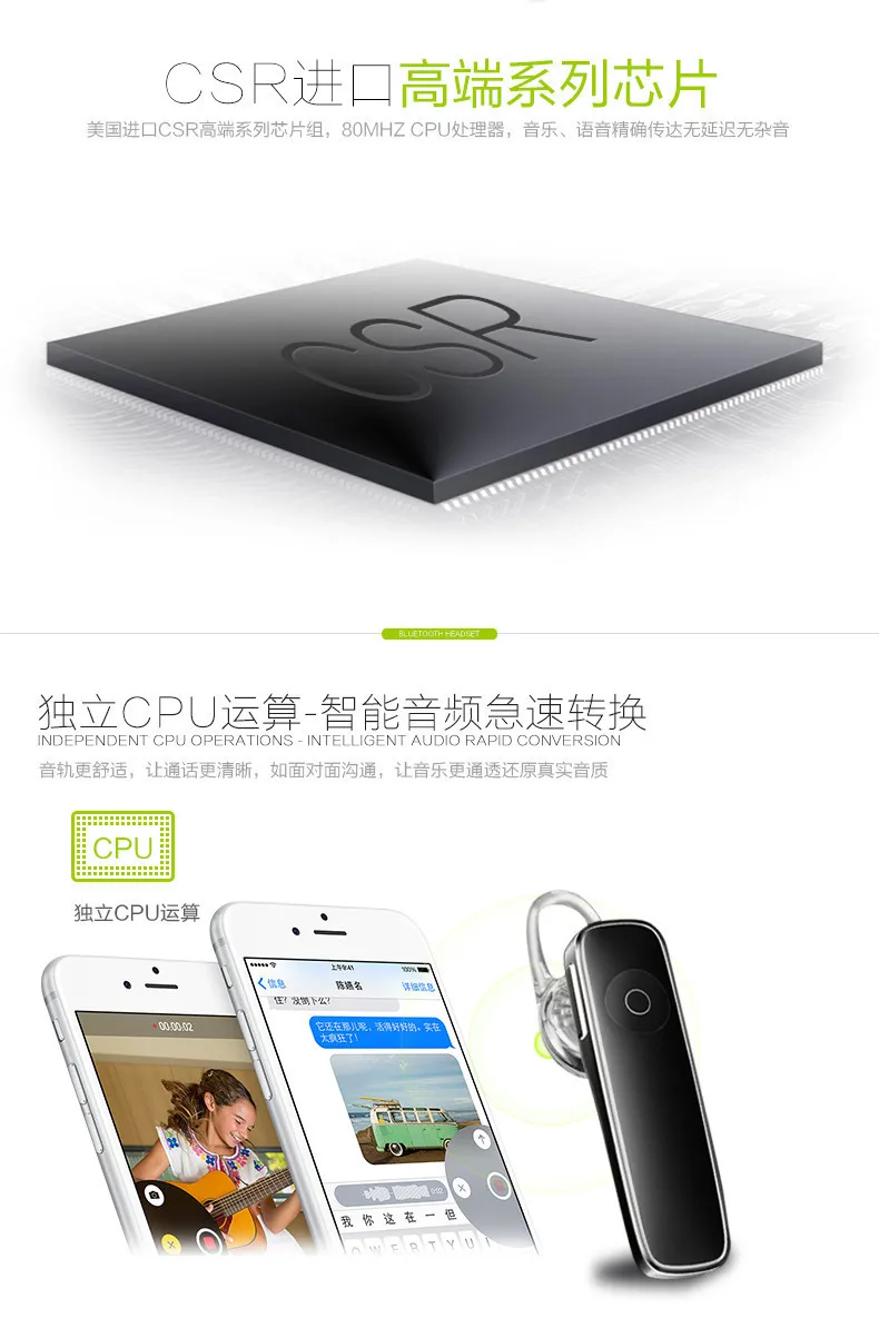 M165 Bluetooth 4.1 Headset Wireless Earphone with Microphone Music Playing Volume Adjustable for iPhone Xiaomi | Электроника
