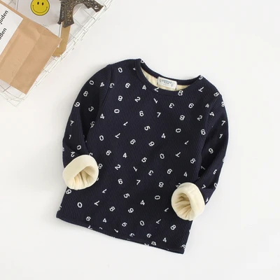 navy blue Теплая одежда для маленьких мальчиков и девочек Детские плотные свитшоты Повседневный свитер для малышей Детские Бархатные Топы, костюм LZ396 - Цвет: navy blue