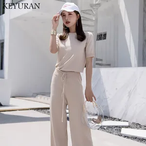 Женский трикотажный комплект из 2 предметов, брюки с широкими штанинами и свитер