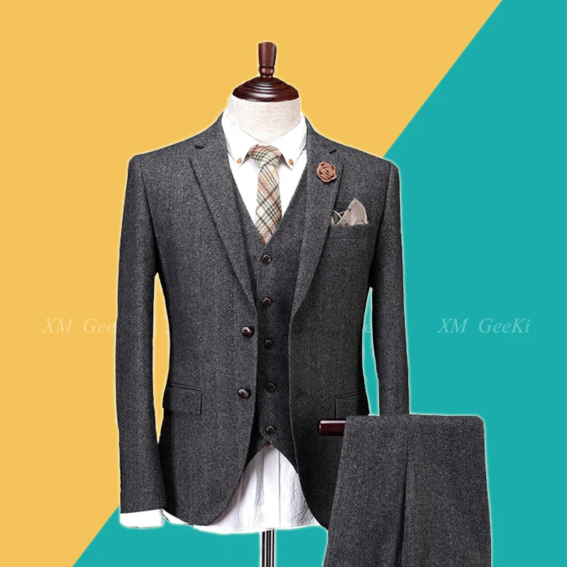 Высококачественные мужские шерстяные костюмы мужской костюм тройка с жилетом и