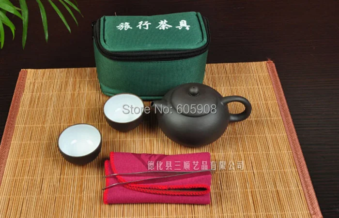 7 шт. путешествия Керамика Чай горшок набор с зеленым Подарочная сумка + 1 2 чашки 10
