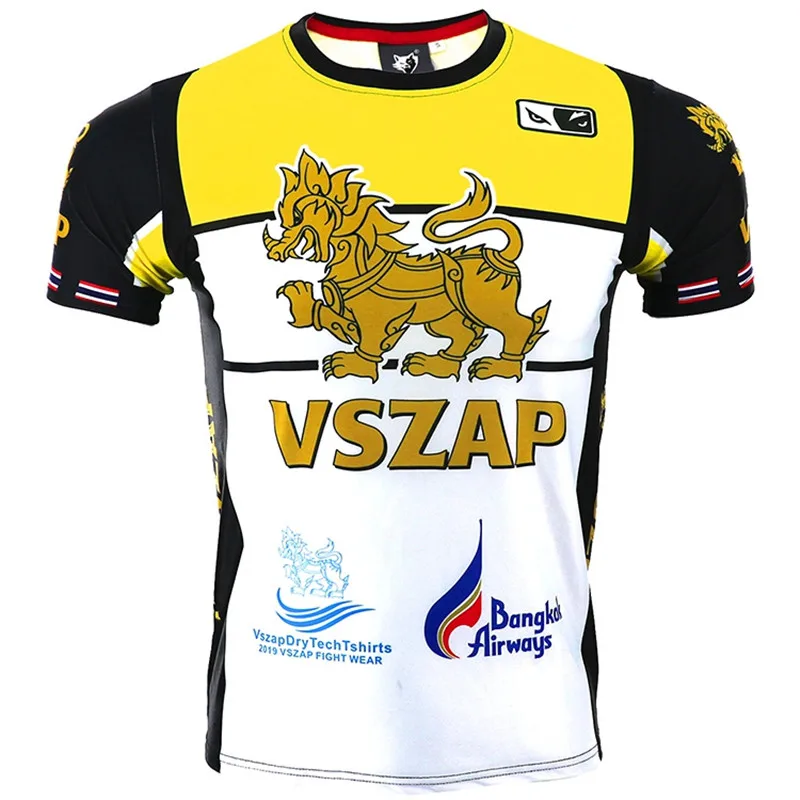 VSZAP quick-drying jersey MUAY THAI boxing short sleeve T-shirt for MMA fitness elastic fighting men Gym shirts | Спорт и