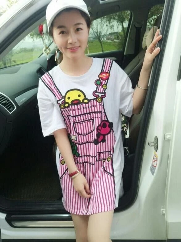 2021 summer Long Tee t shirt women tops fashion kawaii cartoon printing t-shirt female plus size loose short-sleeved tshirt | Женская