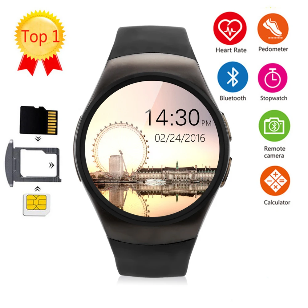 Kingwear KW18 1.3 ''IPS Круглый циферблат SmartWatch телефон sim карты MTK2502 Шагомер Bluetooth 4.0