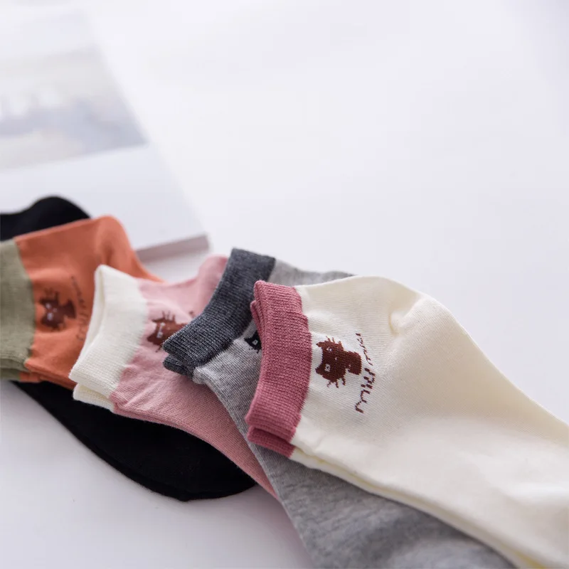 5 пар/упак. женские весенние и летние невидимые хлопковые носки милый мультяшный