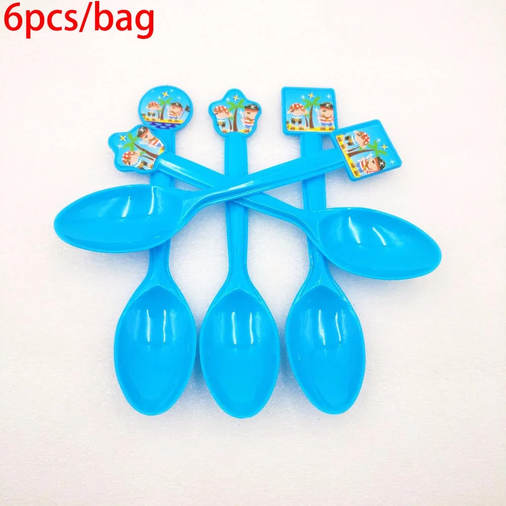 Spoons 6pcs Пиратские чашки, тарелки и соломки, Детский Пиратский Набор для вечеринки в честь Дня Рождения, вечерние принадлежности, набор для свадьбы, вечеринки - Цвет: Spoons 6pcs