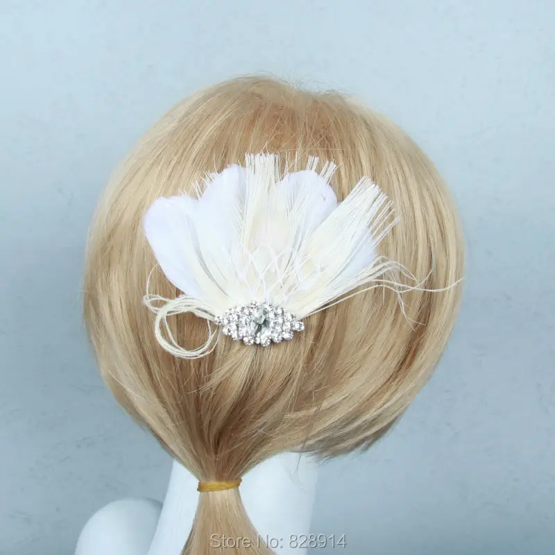 Vintage 1920s Gatsby Dress Hair Clip Artificial Feather Fancy Dress Party Headpiece Hair Band handmade HB8018