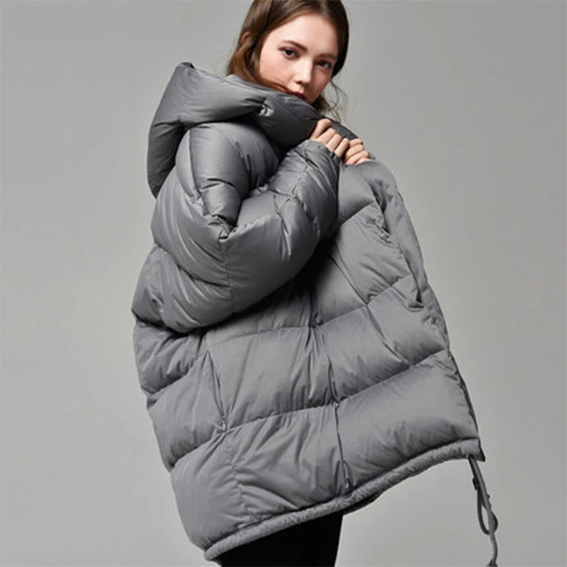 Зимнее Короткое женское пальто в простом стиле теплая пуховая куртка с капюшоном