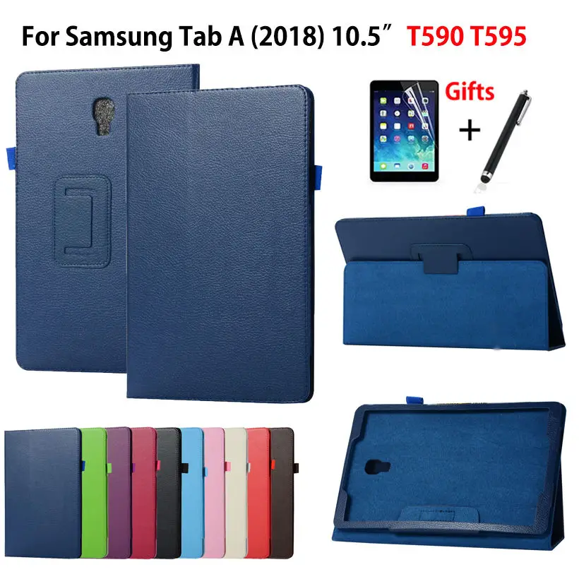 

Чехол для Samsung Galaxy Tab A A2 2018 10,5 дюйма T590 T595 T597, тонкий складной чехол-подставка из искусственной кожи с откидной крышкой + пленка + ручка