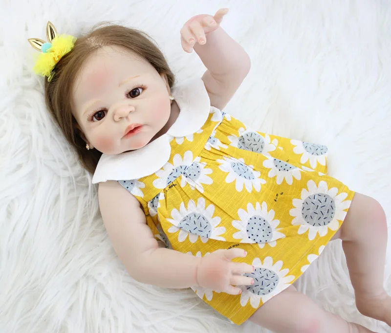 

55cm Full Silicone Reborn Baby Doll Toy Soft Vinyl Newborn Princess Babies Like Alive Bebe Child Bathe Girl Play House Bonece