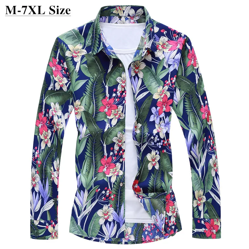 

2020 Autumn New Men's Hawaiian Shirt Fashion Casual Loose Long Sleeve Flower Shirt Male Brand Clothes Plus Size 5XL 6XL 7XL
