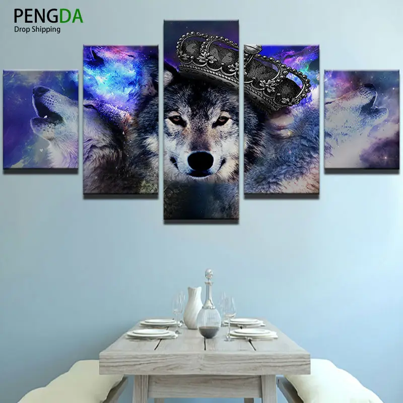 PENGDA HD печатная Картина на холсте картины маслом 5 панелей рамки животные волк
