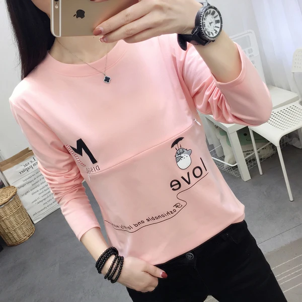 511 Pink 506# хлопковая Повседневная Футболка для беременных и кормящих, осенне-Весенняя футболка для грудного вскармливания, футболки для беременных и кормящих женщин - Цвет: 511 Pink