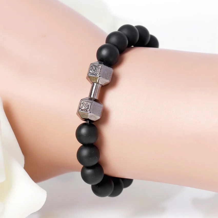 Спортивный браслет с гантелями серебристого цвета Высококачественный Браслет