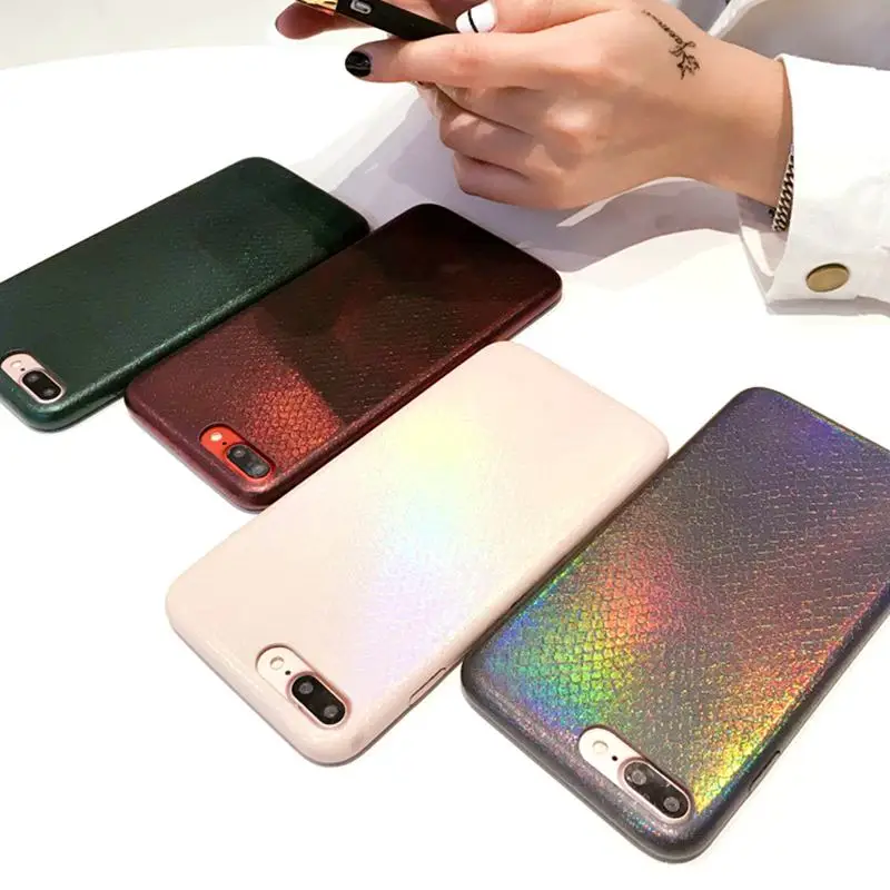 Роскошный блестящий чехол для телефона с эффектом змеиной кожи и лазерным блеском для iPhone 6 6S 7 Plus, цветной блеск задней крышки, защитный чехол Fundas для iPhone6.