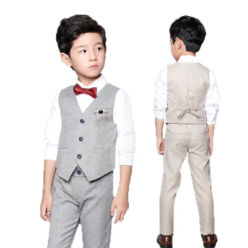 Flower Boys Formal Tuxedo Vest+ Pants 2Pcs Clothing Set Children Wedding Birthday Gift Dress Kids Piano Show Performance Costume | Детская