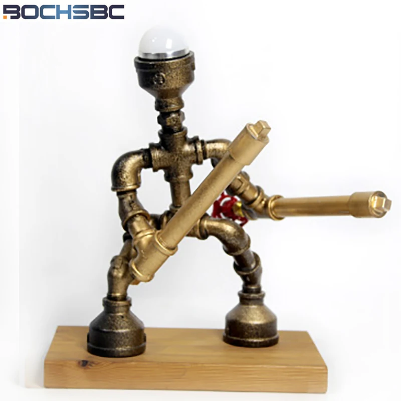 

BOCHSBC Water Pipe Table Lights for Study Room Bedroom Industrial Creative Loft Iron Robot Desk Lamp Lampe de table Tischleuchte
