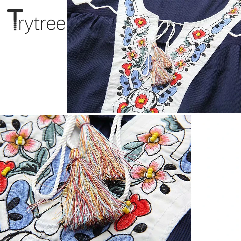 Trytree/летнее Повседневное платье из полиэстера с цветочной вышивкой и открытыми