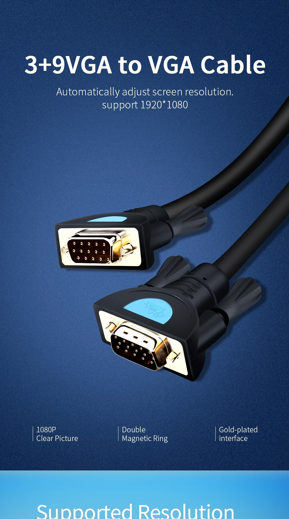 PCER VGA кабель 3+ 9 Экранирование фольгой VGA к VGA кабель для HD ТВ ПК ноутбук ТВ коробка Проектор Монитор Кабель vga шнур 1920*1080P