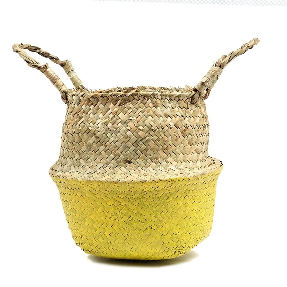 yellow Соломенные корзины для хранения розовые, белые, синие корзины для водорослей Плетеный подвесной цветочный горшок корзины для хранения цветов дома корзина для хранения горшок - Цвет: yellow