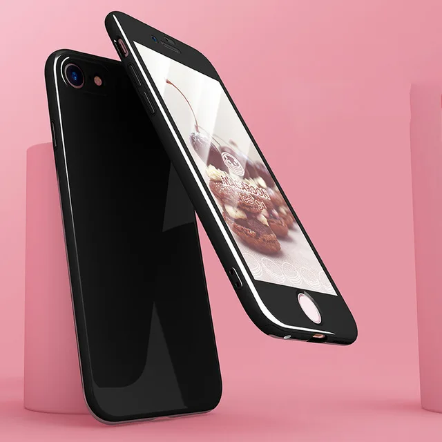 Black Твердый чехол Macaron Jelly color для iPhone X, xs, 8, 6, 6 S, 7 Plus, 360, Передняя Задняя панель, полная защита корпуса+ пленка из закаленного стекла - Цвет: Black