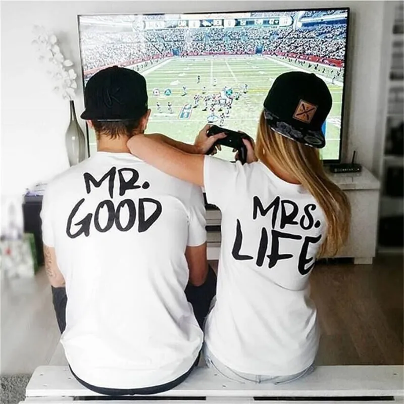 Hengsong влюбленные пары Mr Mrs с буквенным принтом круглым вырезом топы для женщин и