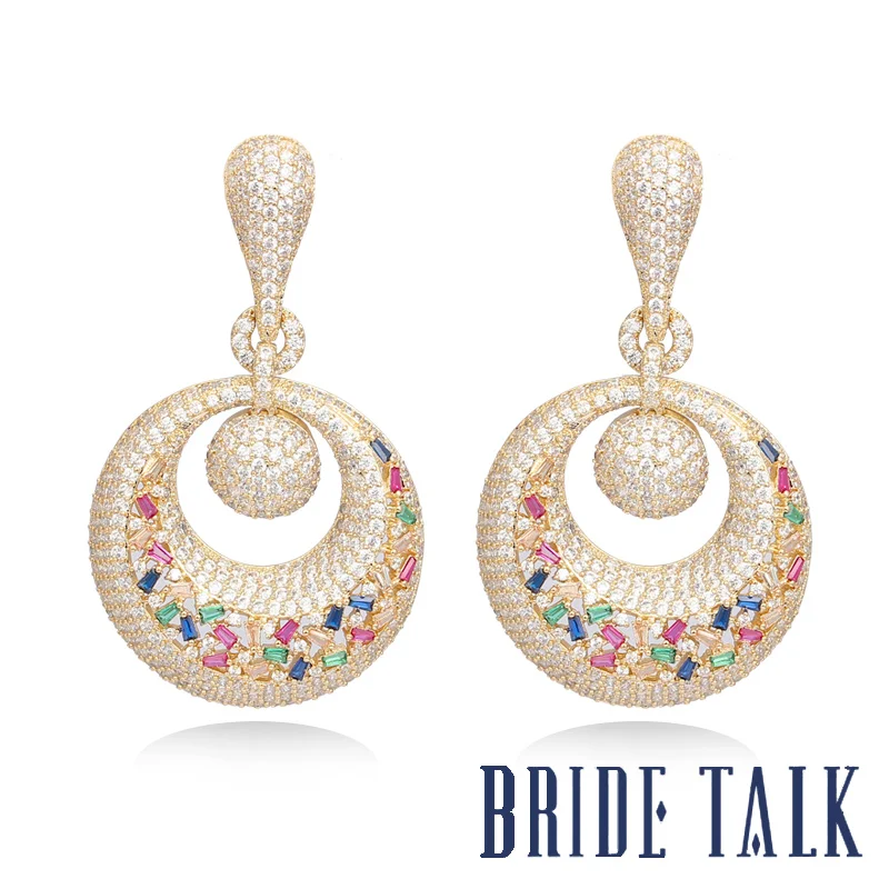 

Bride Talk Hot Sale Elegant Women Earrings Cubic Zirconia Beautiful Colorful Stones Luxury Fashion Jewelry For Wedding Party
