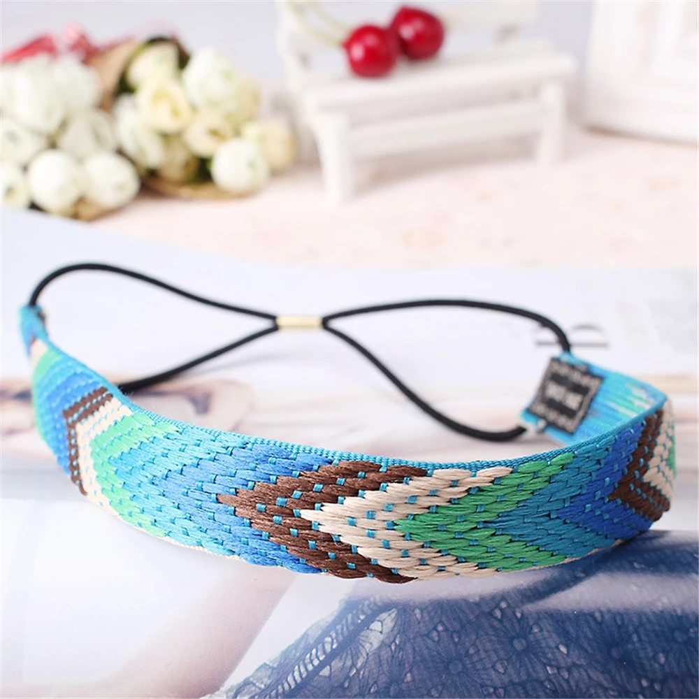 Женская эластичная повязка на голову с цветочной вышивкой |