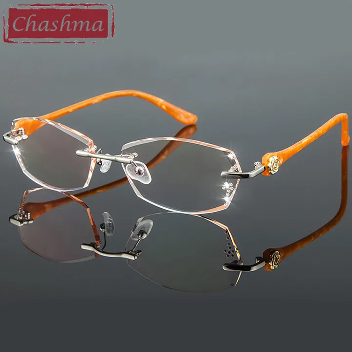 Chashma титановые Модные женские очки для глаз, алмазная оправа без оправы для очков, Женские оправы для очков, цветные линзы - Цвет оправы: Brown