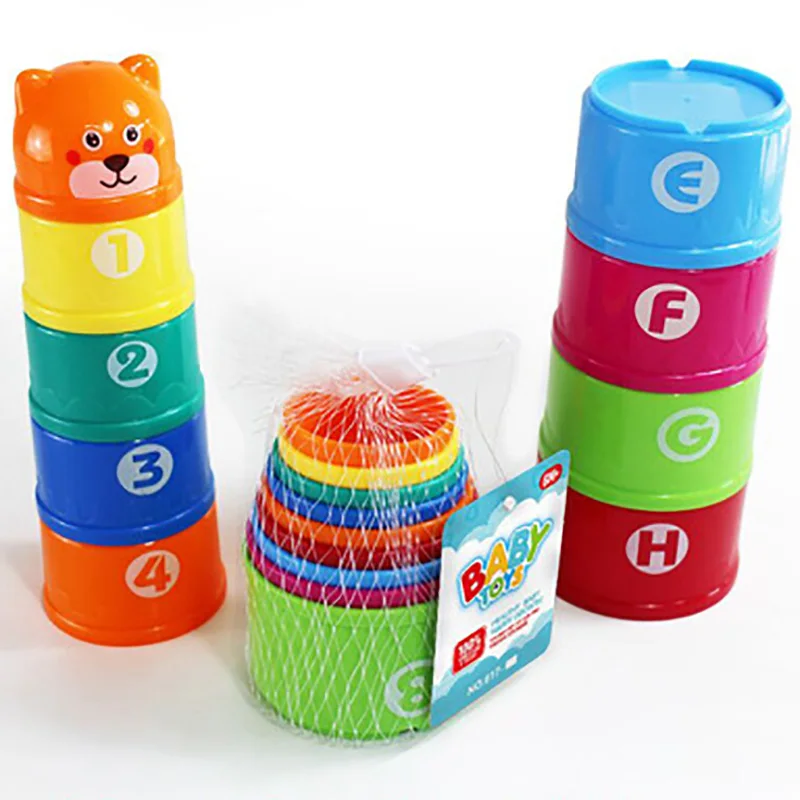 9 PCS Mini Stacking Cup Education Baby Toys Rainbow Color Digital Folding Tower Fun Stack Children Building Blocks Gift | Игрушки и