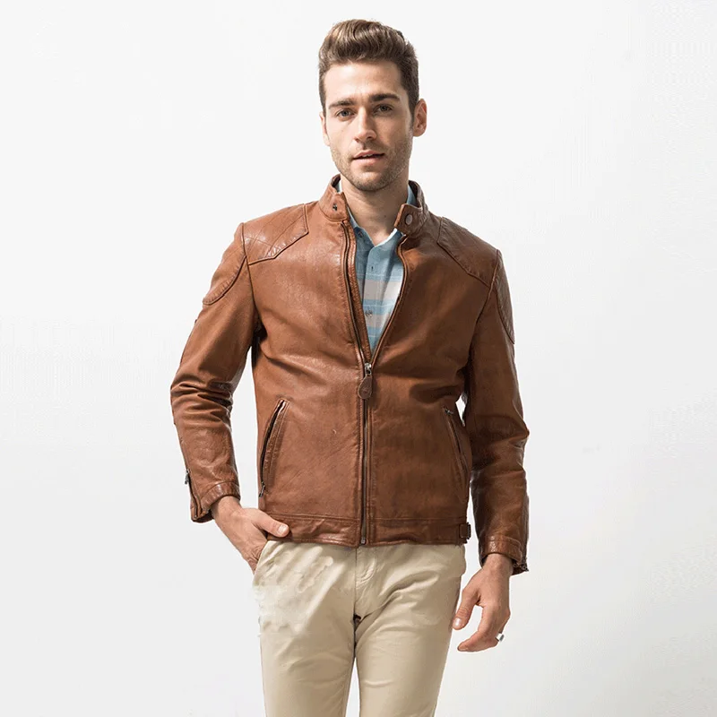 Мужская кожаная куртка повседневная верхняя одежда из 100% натуральной кожи
