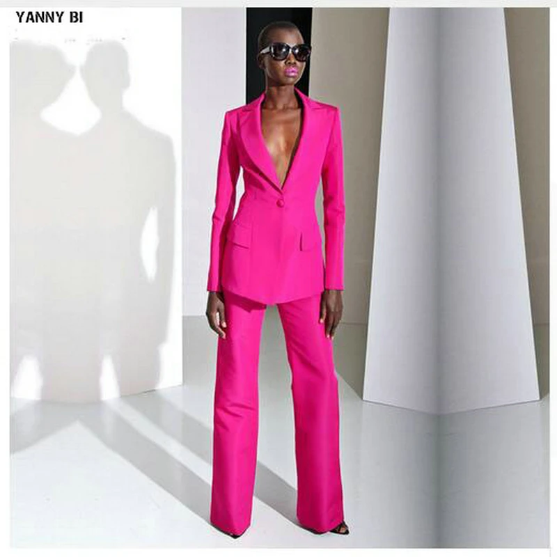 Женский брючный костюм формальные костюмы цвета фуксии для свадьбы деловые