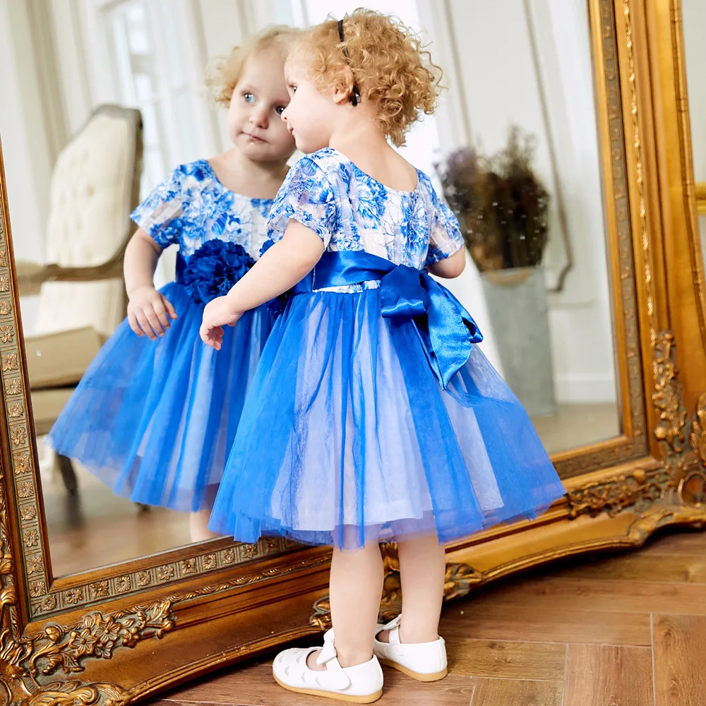 HE Hello Enjoy/платье для девочек свадебное платье принцессы Белль с голубым цветочным