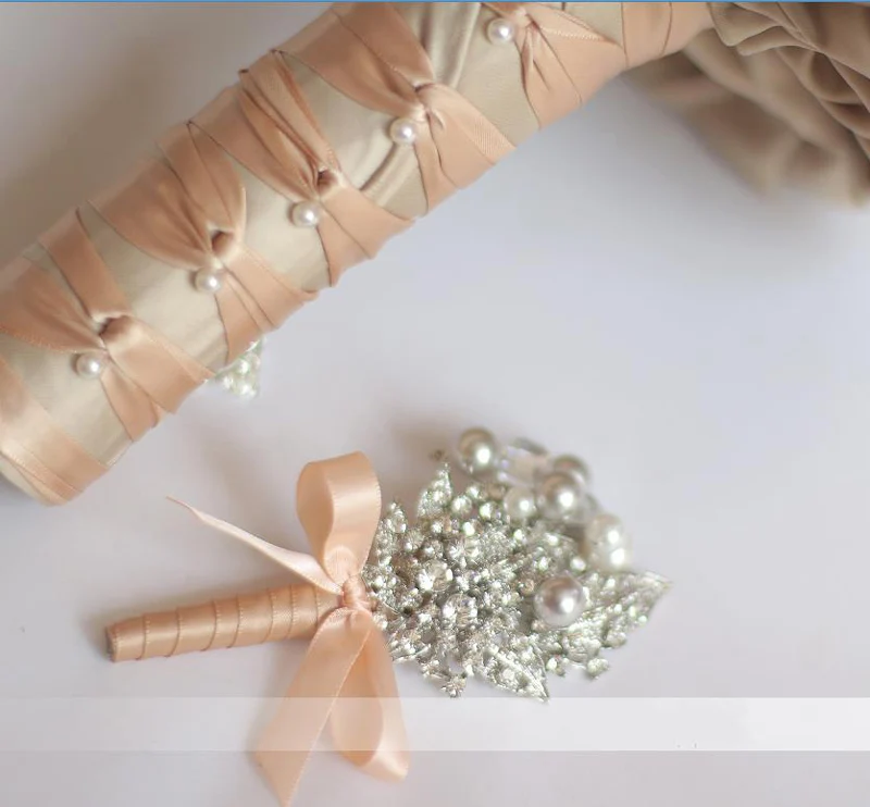 Ramo de novia роскошный свадебный букет ювелирные изделия Шампанское Стразы ручной