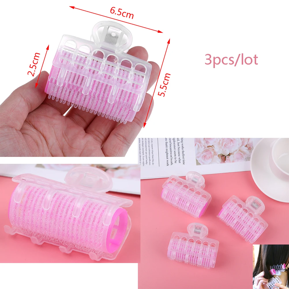 3pcs/lot Plastic Self Grip Hair Rollers Clips Cling DIY Pink Curlers Styling Tool Salon Hairdressing Maker 5.5*2.5*6.5cm | Красота и