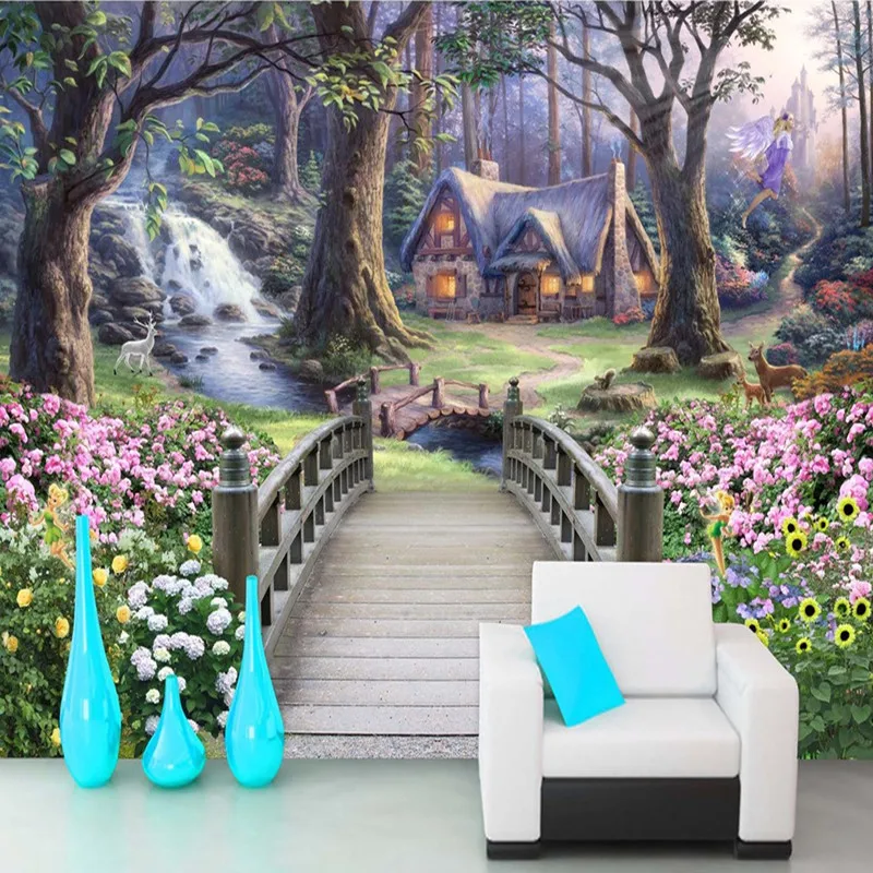 Настенные обои Bacaz Nature Dreamy замок в лесу большие 8d/3D для детской комнаты 3d