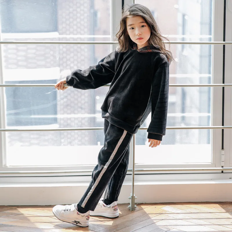 

2018 Autumn and Winter New Girl Suit Silver Fox Velvet Kids Coat and Pants Leisure Thickened Warm Baby Set Kid Clothes Set,#3686