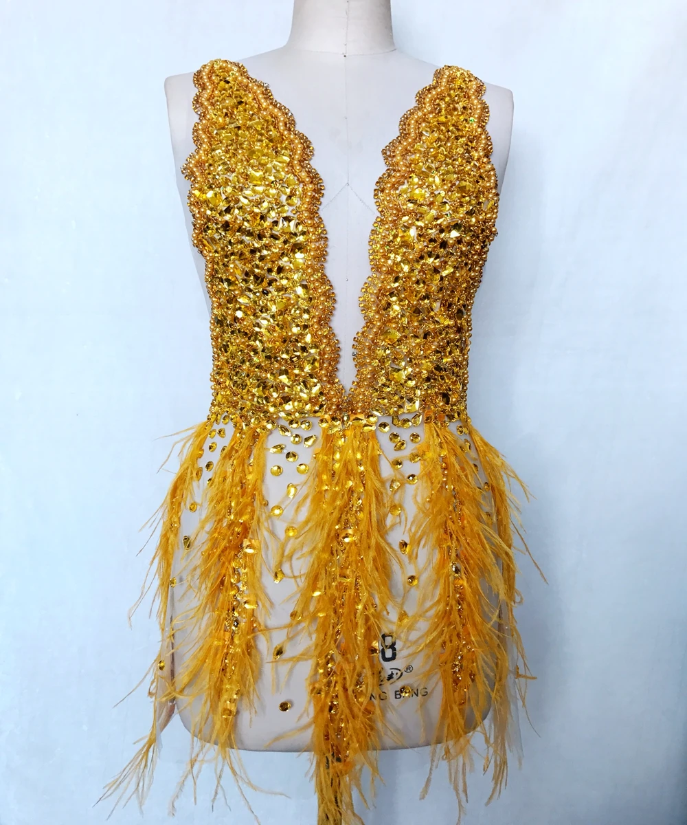 Ручная работа Золотые декоративные нашивки в виде страусиных перьев 77*34 см | Дом и