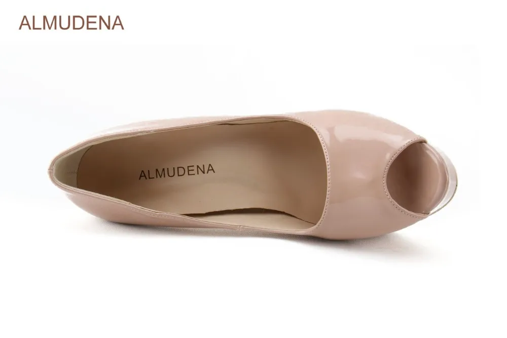 ALMUDENA/Лидер продаж; черные лакированные туфли-лодочки телесного цвета; модельные туфли на платформе и каблуке-шпильке; туфли для торжеств с открытым носком; Прямая поставка; US10