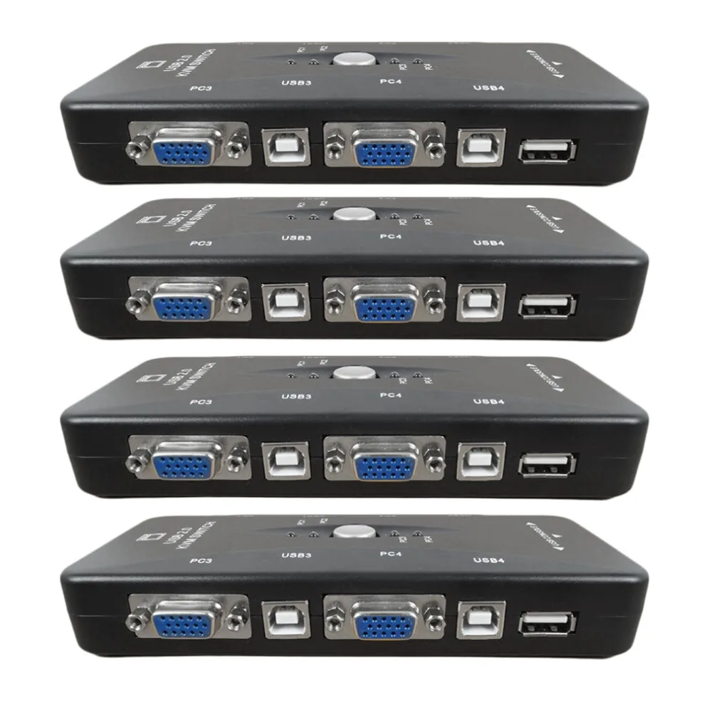 4-портовый концентратор USB 2,0 KVM VGA/переключатель SVGA Box адаптер подключается к принтеру Интеллектуальная клавиатура мышь 4 компьютера