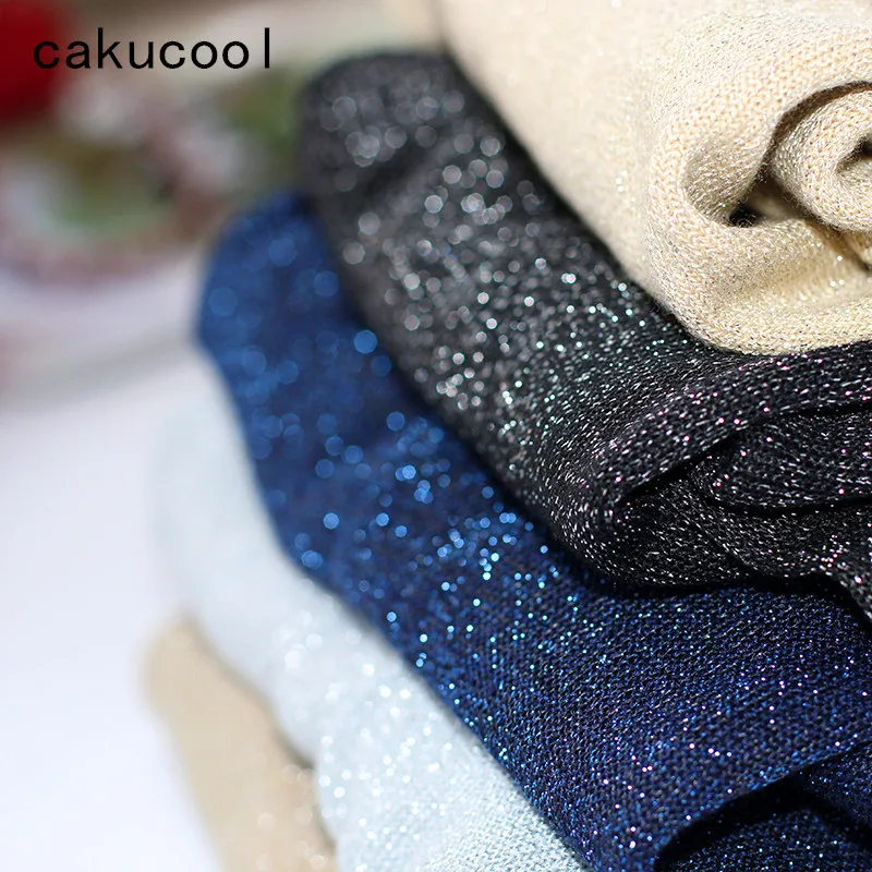 Cakucool Knit Shirt Women Silver Lurex Spring Tops Long Sleeve Round neck blusa Slim Brief Bling Korean Pullover Blouses Femme