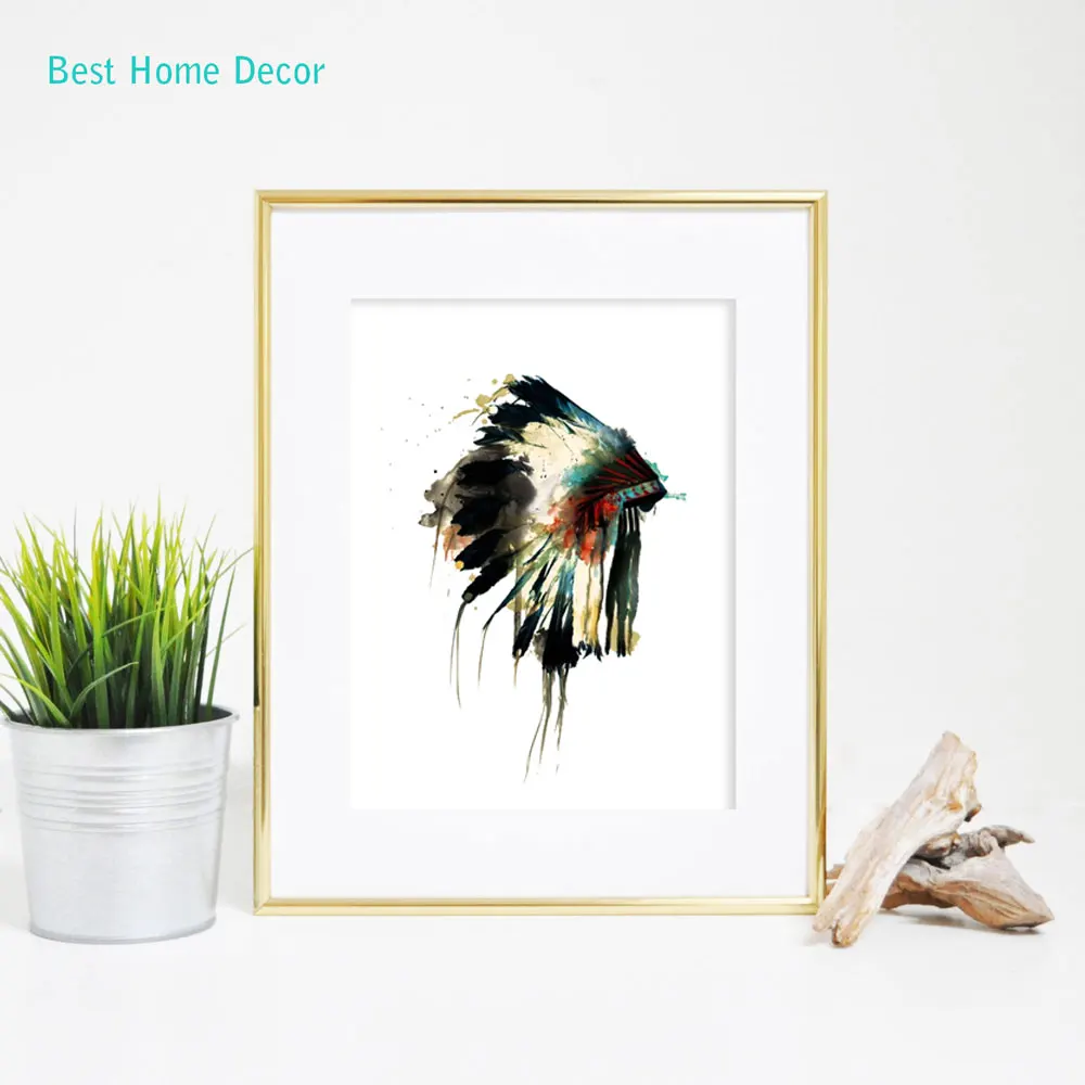 Индейский Американский головной убор художественный принт перо настенное