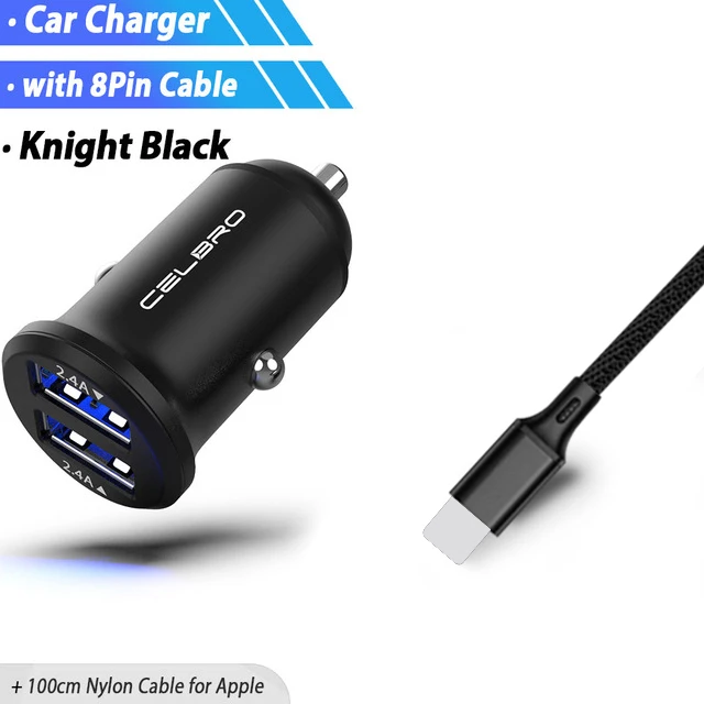 Black Set for Apple Двойной USB Автомобильное зарядное устройство адаптер 4.8A мини металлическое автомобильное зарядное устройство для мобильного телефона автомобильное USB зарядное устройство автоматическая зарядка 2 порта 24 Вт для Samsung iPhone - Тип штекера: Black Set for Apple