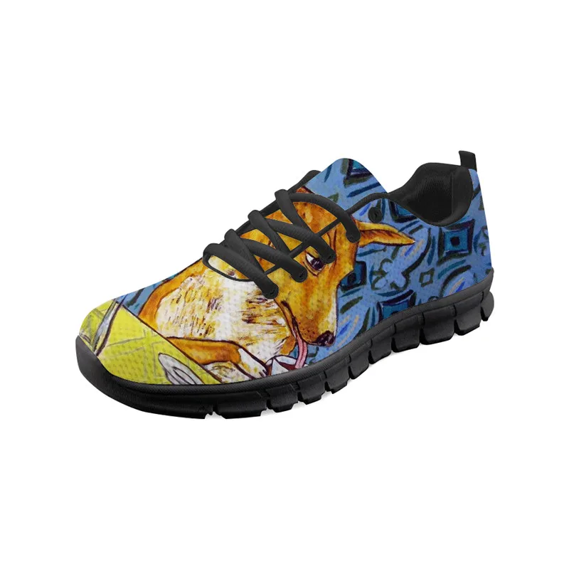 

Fashion casual lady Sneakers Female Flats Shoes Black bottom Comfortable Breathable Spring Basenji dog Print 2021 Classic Style
