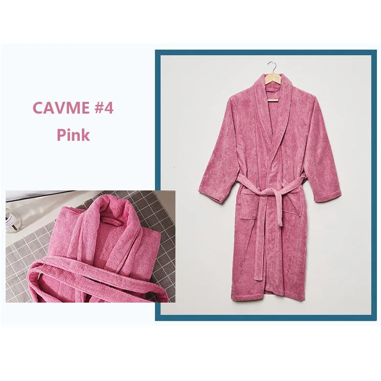 CAVME 4 Pink CAVME зимние отельный халат утепленные чесаный хлопок Плюшевый халат для Для женщин Для мужчин банные халаты из чистого размера плюс с длинным халаты Однотонная одежда ночная рубашка - Цвет: CAVME 4 Pink