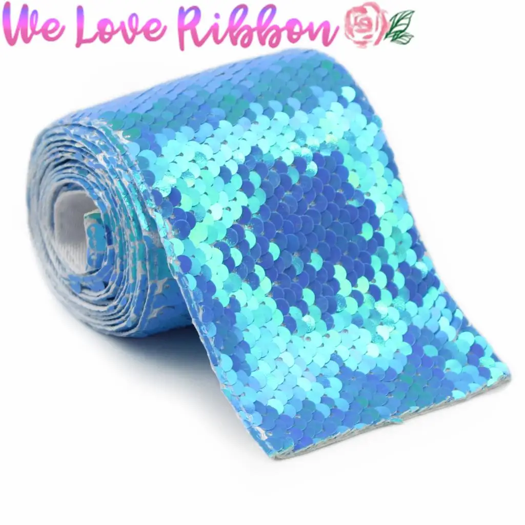 3"75mm Double Color Reversible Sequin Ribbo Matt Silver Hair Bowknots Making Lt. Blue Pink DIY Wedding Dress 2yards/roll | Дом и сад