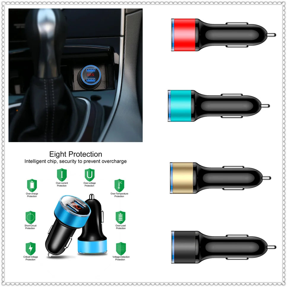 Автомобильное 3.1A LED USB зарядное устройство цифровая розетка адаптер питания для
